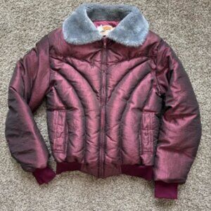 Vintage 70s Down Puffer Coat Burgundy Metallic Ski Coat Made in USA by Comfy